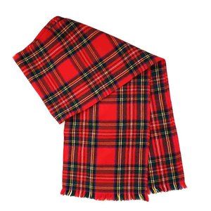 Vintage Red Tartan Plaid Scarf Wool Women's 54.5" X 9"